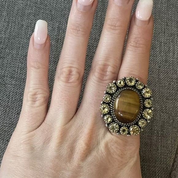 Native American SW Sterling Silver Tigers Eye Champagne Yellow topaz💛Ring .925 - Picture 2 of 7